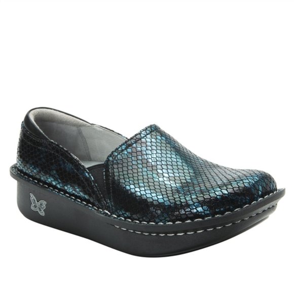 Alegria Shoes - Alegria Debra Oceanic Blue Metallic Size 7.5 Leather Nursing Shoes Clogs Loafers